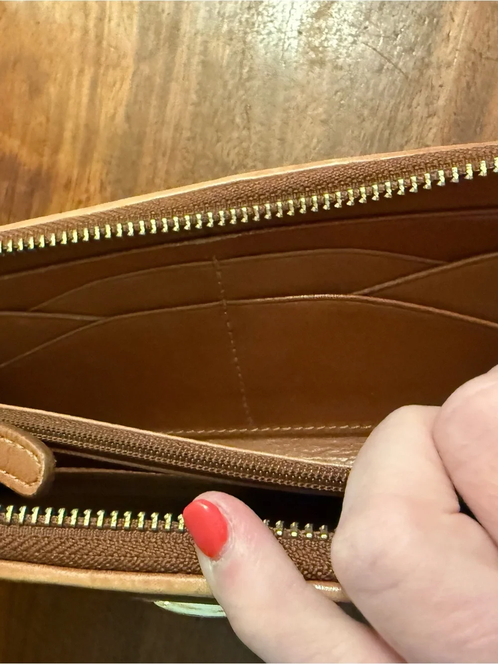 Cole Haan British Tan Hand Woven Genevieve Leather Zip Continental Wallet